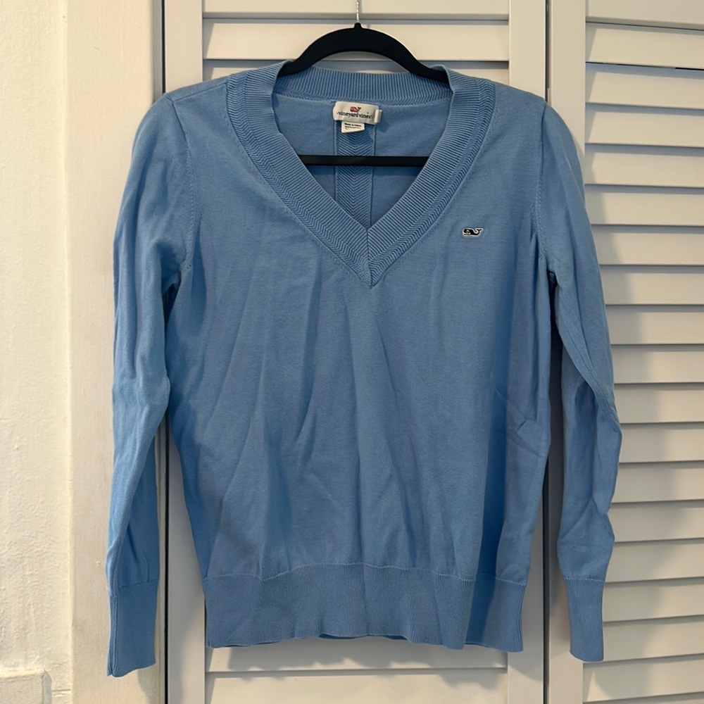 Vineyard Vines Blue 100% Cotton Sweater V Neck Argyle Size Medium